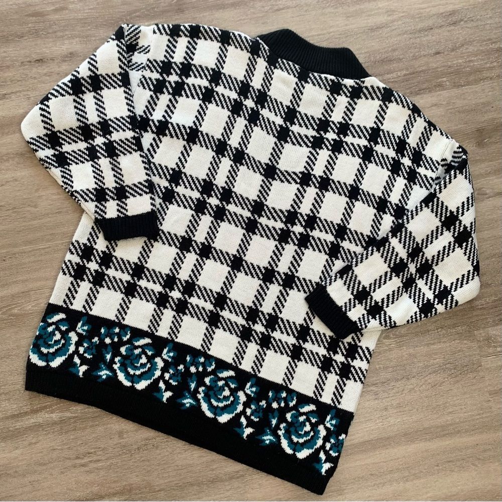 Vintage 80s Plaid Floral Sweater Size Large - Picture 4 of 6